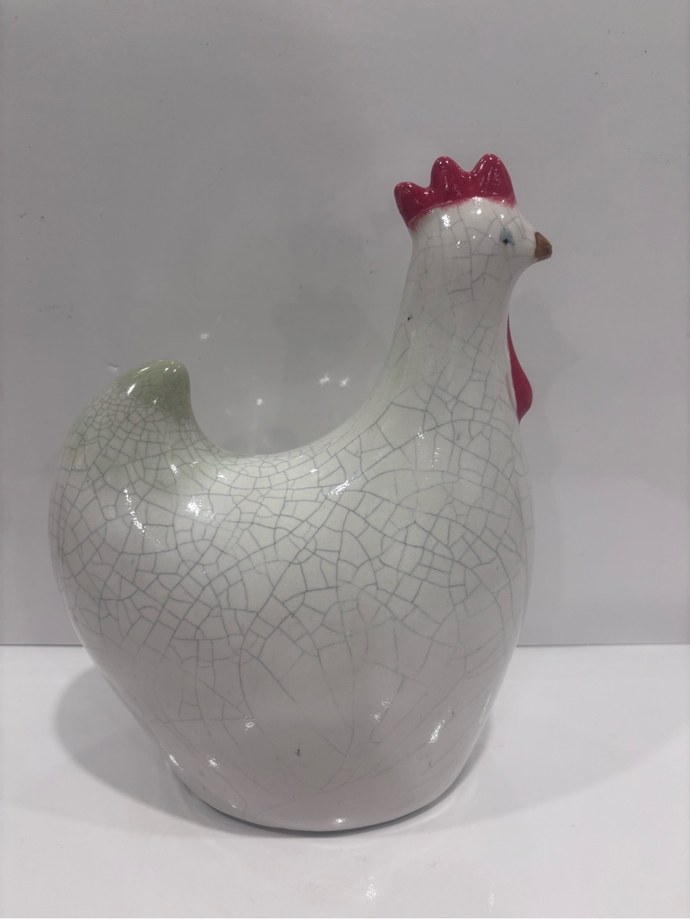 Vintage crackle glaze ceramic hen chicken rooster figurine 9” kitchen decor